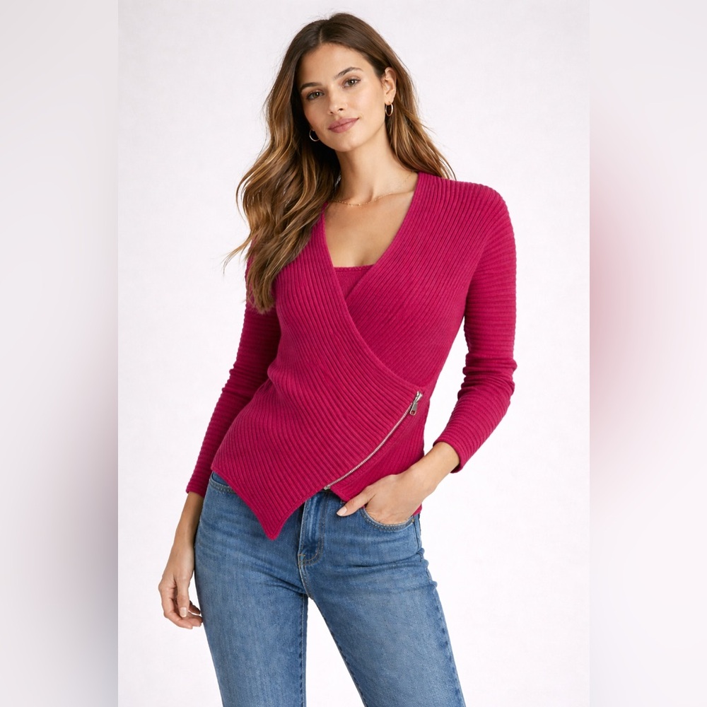 Armani Exchange (AX) Ribbed Wrap Knit Sweater Berry Pink – Size XS